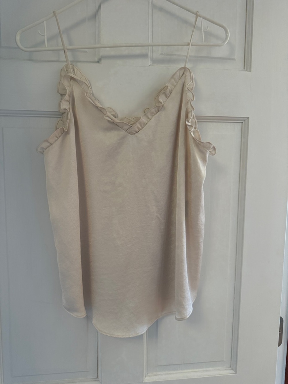 Bar III Cream Ruffle-Trim Satin Cami